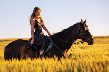 Beautiful woman wtih horse in coutriside © muro
