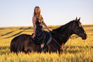 Beautiful woman wtih horse in coutriside © muro