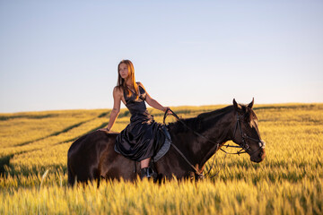 Beautiful woman wtih horse in coutriside © muro