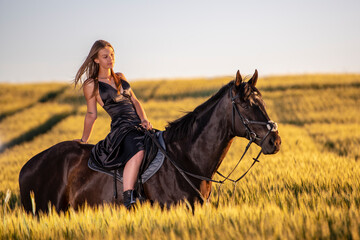 Beautiful woman wtih horse in coutriside © muro