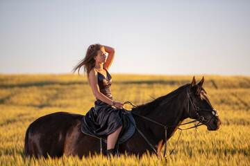Beautiful woman wtih horse in coutriside © muro