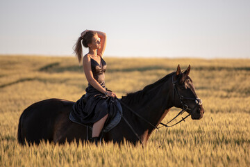 Beautiful woman wtih horse in coutriside © muro