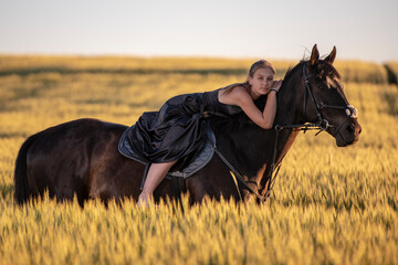 Beautiful woman wtih horse in coutriside © muro