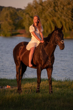 Beautiful woman wtih horse in coutriside