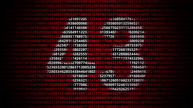 Abstract digital background featuring a 43 number shape formed by bright white numbers against a flowing red numerical stream alphabet data code technology math