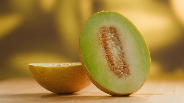 Melon close up, man cutting Watercolor of a whole melon and slice, summer juicy fruit