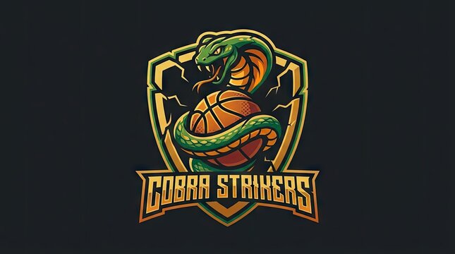 Cobra strikers esports mascot logo with basketball and snake.