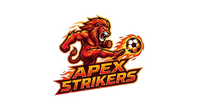 Flaming lion soccer mascot logo for sports teams.