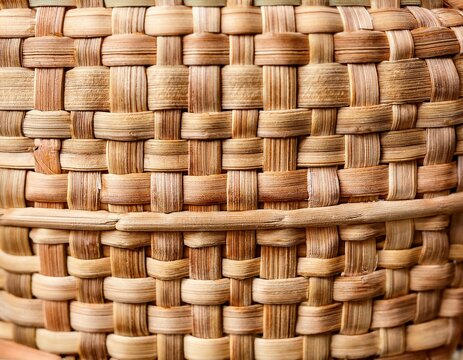 close up of a woven basket the basket appears to be made of light colored wood or a similar material with a woven texture