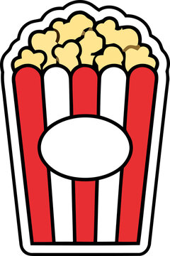 A stylized red popcorn bucket icon isolated on a solid black background for movie theater branding
