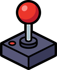 Retro arcade joystick controller with a red ball top isolated on a simple black background graphic illustration © Manir