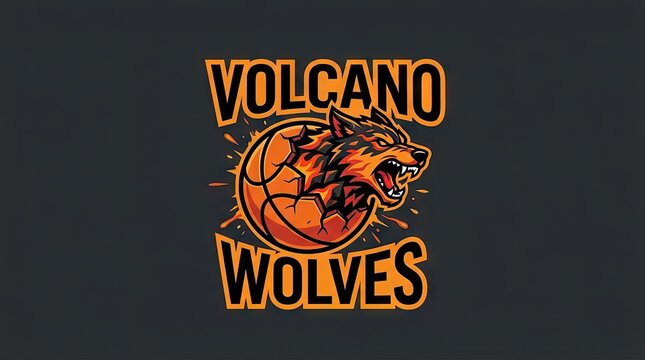 Volcano Wolves sports team mascot logo with wolf.