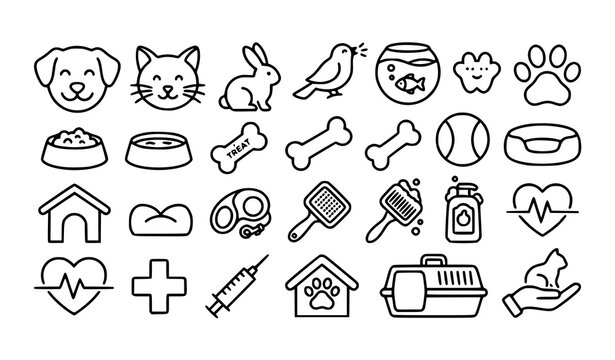 Modern Pet Services Line Icon Set for Animal Care Veterinary and Adoption