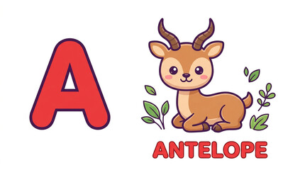 Fototapeta premium Cute Alphabet Letter A With Antelope Illustration