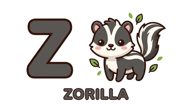 Cute Zorilla Letter Z Animal Alphabet Flashcard