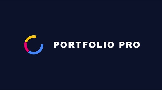 Portfolio pro minimalist animation with colorful circular loading on dark 4k background, motion branding