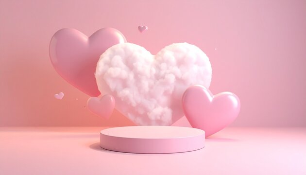 Pink heart podium stage for product presentation display during valentine event