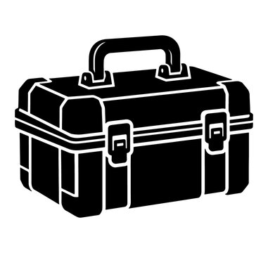 Black toolbox illustration isolated on transparent background for professional repair and maintenance storage.