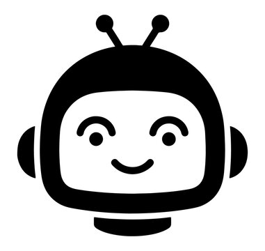 Cute cartoon robot head icon with antenna and friendly smiling face isolated on transparent background set.