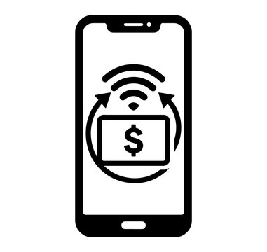 Mobile phone payment concept with dollar currency symbol displayed on screen for contactless transaction use.