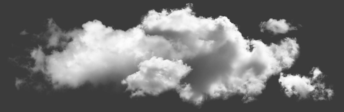 Realistic fluffy white clouds isolated on dark background for design element isolated on transparent background