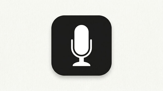 White microphone icon inside black rounded square button vector illustration for audio voice recording app user interface