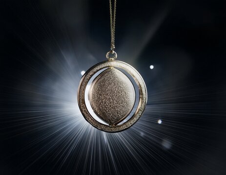 jewelry product floating with soft light beams black background