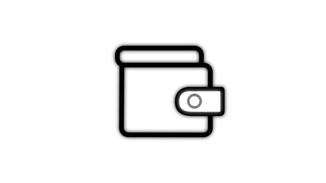 Leather Money Wallet Line Icon animation. Animated line art cash wallet icon representing personal finance savings electronic wallet and digital payment icon.