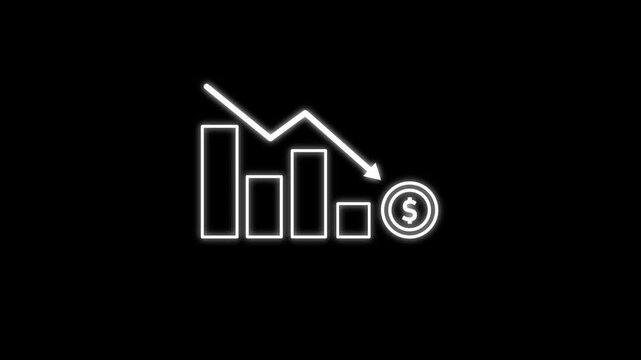 Financial Loss Chart Line Icon. Animated line art graph showing downward trend and dollar coin for bankruptcy price drop and market loss animation. business loss concept animation.