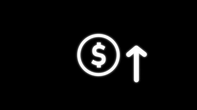 Dollar Price Increase Line Icon up side arrow animation. Minimalist line art dollar coin with rising arrow animated icon for inflation money growth and financial profit.