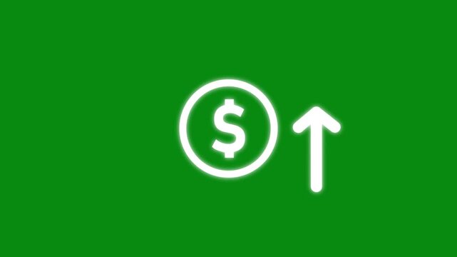 Dollar Price Increase Line Icon up side arrow animation. Minimalist line art dollar coin with rising arrow animated icon for inflation money growth and financial profit.
