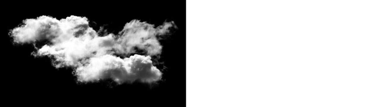 Single white cloud isolated on black background isolated on transparent background