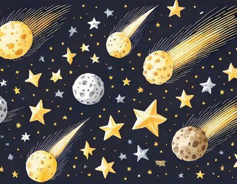 background with stars comets and asteroids watercolor