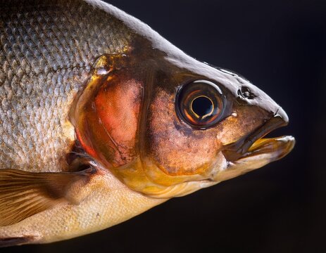 a close up of a fish showing its head profile