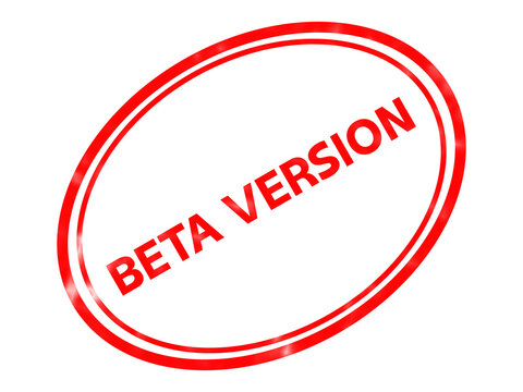 Red Beta Version rubber stamp icon, oval software testing seal, glossy red ink stamp for product development and trial phase