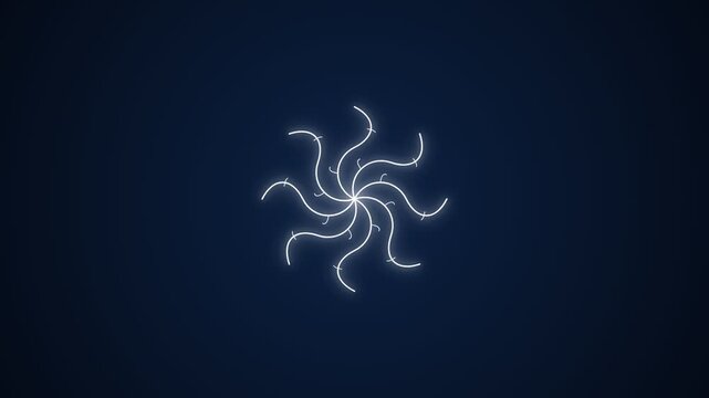 Glowing white abstract spiral symbol on a dark blue background