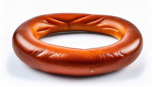 smoked sausage ring on a white isolated background