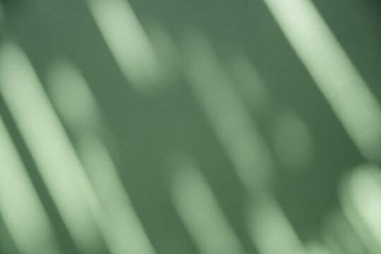 Abstract green background with soft diagonal sunlight shadows, minimalist natural light texture and copy space