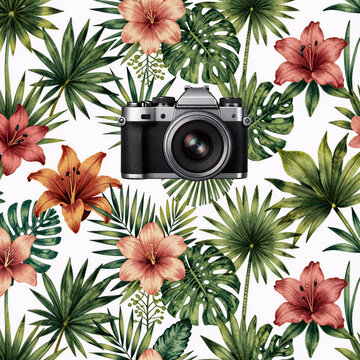 Gothic Collage Child. Hand-Drawn, Contemporary Cartoon Style Collage Of A Modern Exotic Floral Jungle Pattern