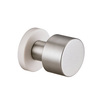 Brushed metal door knob with a circular base isolated on a