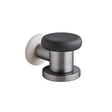 Brushed nickel cabinet knob with dark gray circular and mounting base for furniture