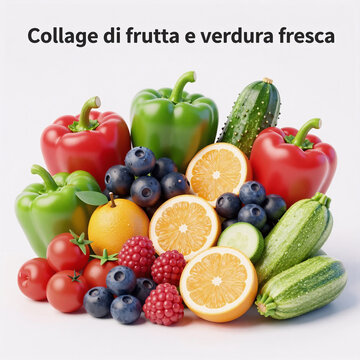 3D Game Collage Kiwi. A Fresh Fruit And Vegetable Collage