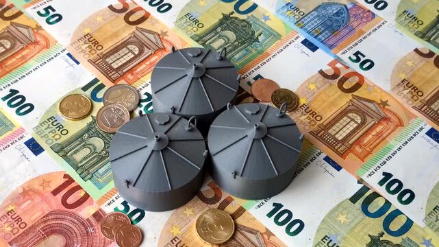 Oil tankers against the Euro money, concept of fuel supplies to Europe. Oil or liquefied gas tank