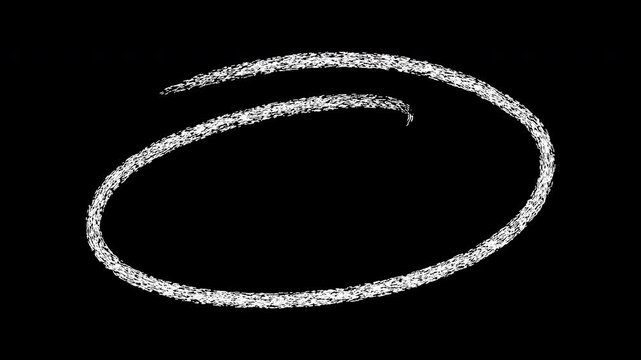 Hand-drawn white chalk circle animation on black background, scribble doodle overlay for creative projects