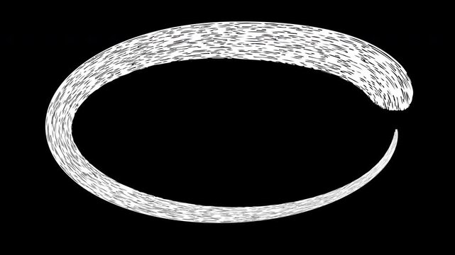Hand-drawn white brush stroke circle animation on black background, minimalist sketchy circular frame overlay