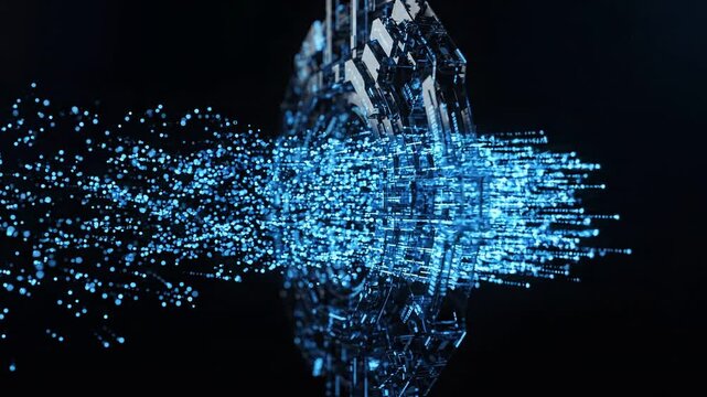 Neural network abstract data nodes glowing blue digital technology flow futuristic concept with interconnected nodes and dynamic