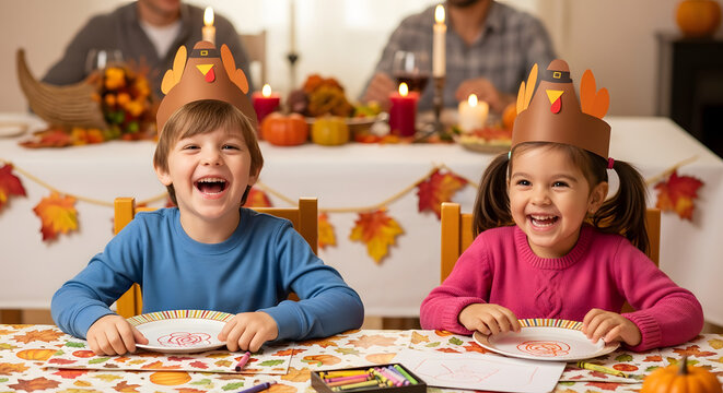 Children Laughing at a Thanksgiving Kids Table