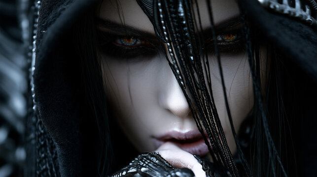 haunting gaze of a beautiful witch, beautiful witch with a mysterious haunting gaze, mystical portrait of a bewitching witch