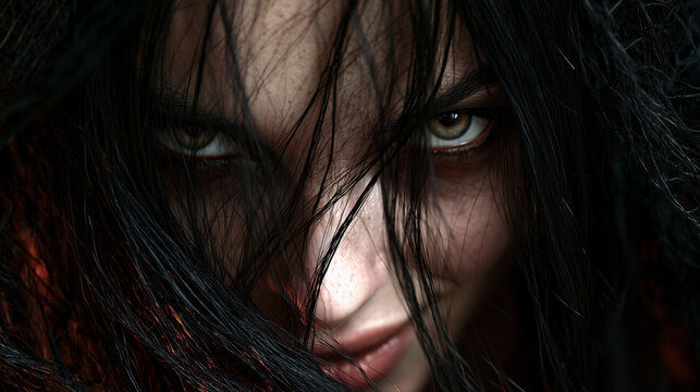 haunting gaze of a beautiful witch, beautiful witch with a mysterious haunting gaze, mystical portrait of a bewitching witch