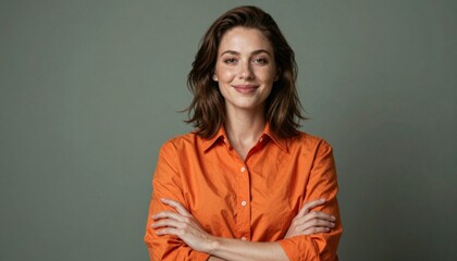 Obraz premium Confident Professional Woman in Orange Shirt